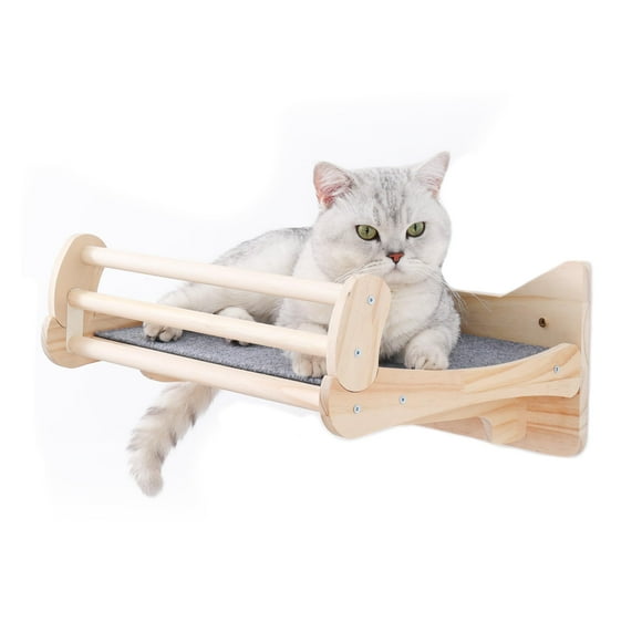 MIUZMORE Cat Wall Shelves, Pine Cat Walkways for Walls, Including Cat Wall Bed and Cat Scratch Mat - Cat Wall Furniture