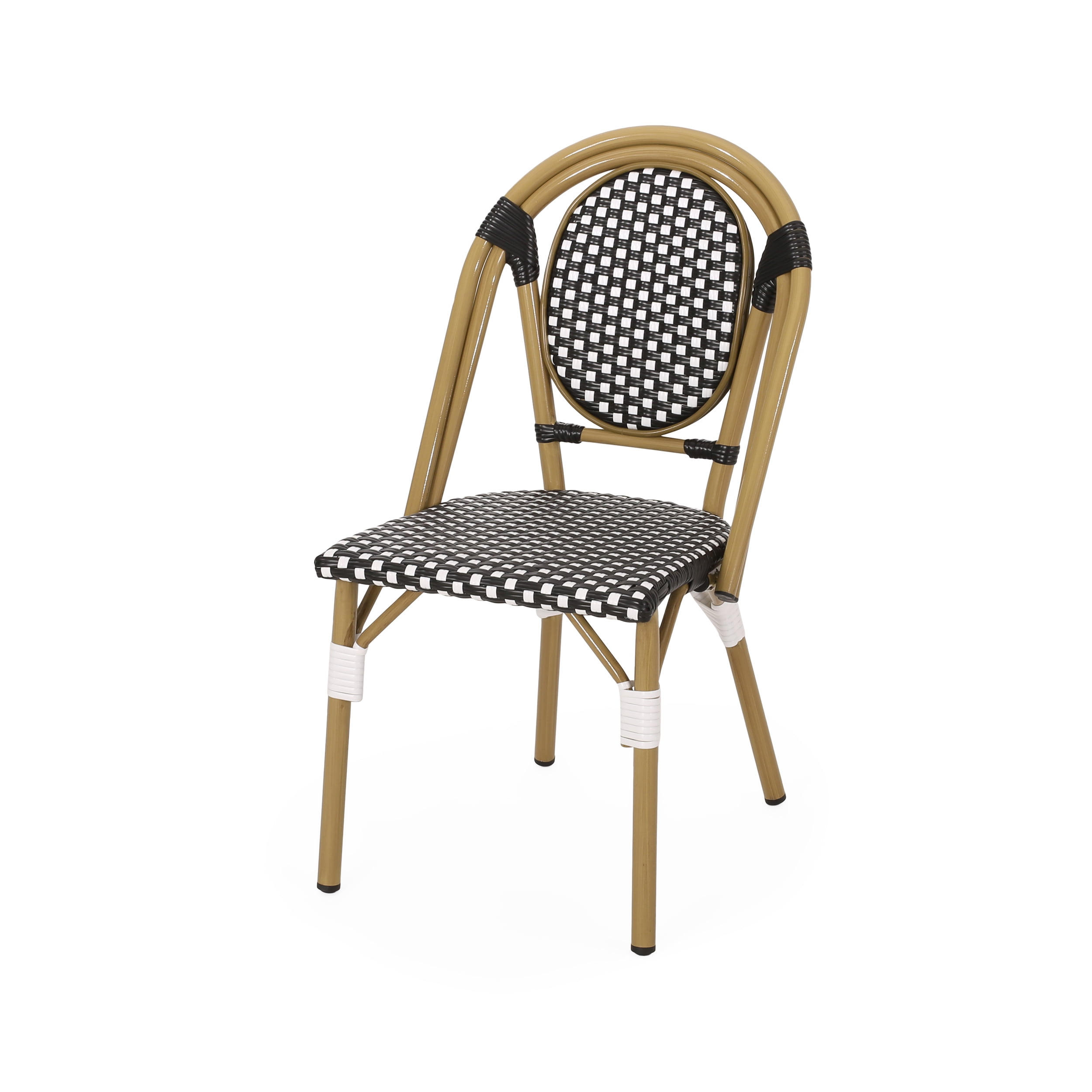 Outdoor French Style Leisure Chair Set of 2, PE Rattan and Aluminum Frame Seats for Patio Garden, Black and White