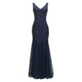 thumbnail image 4 of ZAZYULZ Summer Party Dress Womens Sequin Double V Neck Lace Embroidered Bodycon Mermaid Evening Dress for Women Bohemian Dresses for Women 2024 Summer Dresses Womens Summer Dresses(Navy Blue,XXL), 4 of 5