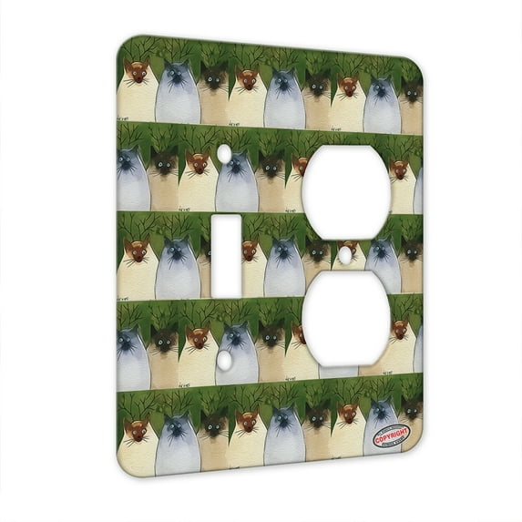 KuzmarK™ 2 Gang Single Toggle / Single Duplex Wall Plate - Silly Siamese Reindeer Kitties Christmas Cat Modern Art by Denise Every