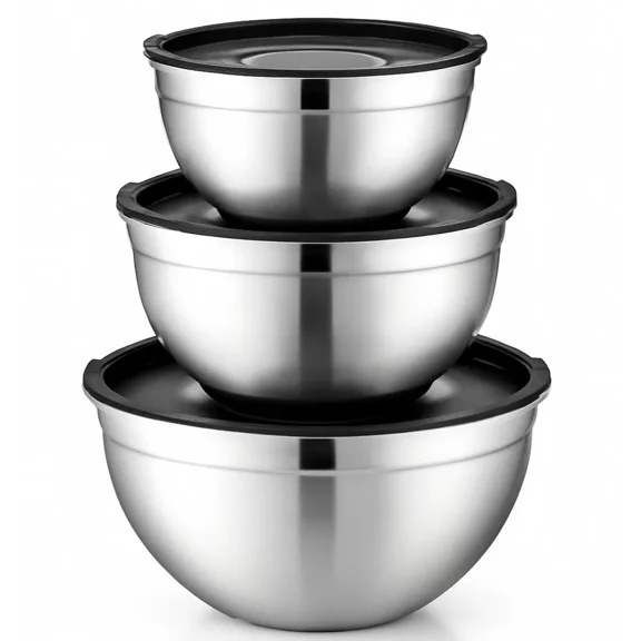 Stainless Steel Mixing Bowls with Lids, Set of 3 Durable Rust Resistant for Nonslip Nesting Mixing Bowl Set for Cooking, Baking, Meal Prep and Storage