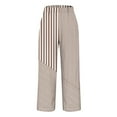 thumbnail image 4 of ZQUUVOU Women's Cotton Pants Stripe Pattern Linen Wide Leg Pants Elastic Waist with Pockets Breathable Trousers Khaki, 4 of 5