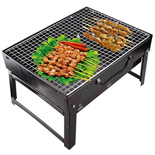 CLOVVA Folding Portable Outdoor Barbeque Charcoal BBQ Grill Oven Black Carbon Steel, Black