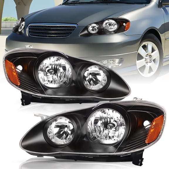 For 2003-2008 Toyota Corolla Sedan Black Headlight Assembly Headlamps Left Right
