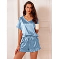 thumbnail image 2 of Ekouaer Satin Pajamas for Women Short Sleeve Silk Sleepwear 2 Piece Pjs Set with Ruffled Shorts Casual Loungewear, 2 of 6