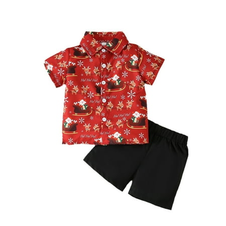 

Toimothcn Back To School Sets For Toddler Boys Short Sleeve Casual Printed Merry Christmas Style Buttons Up Shirts Pants Warm Loose Fit 2Pcs Outfits Set Childrens Dailywear
