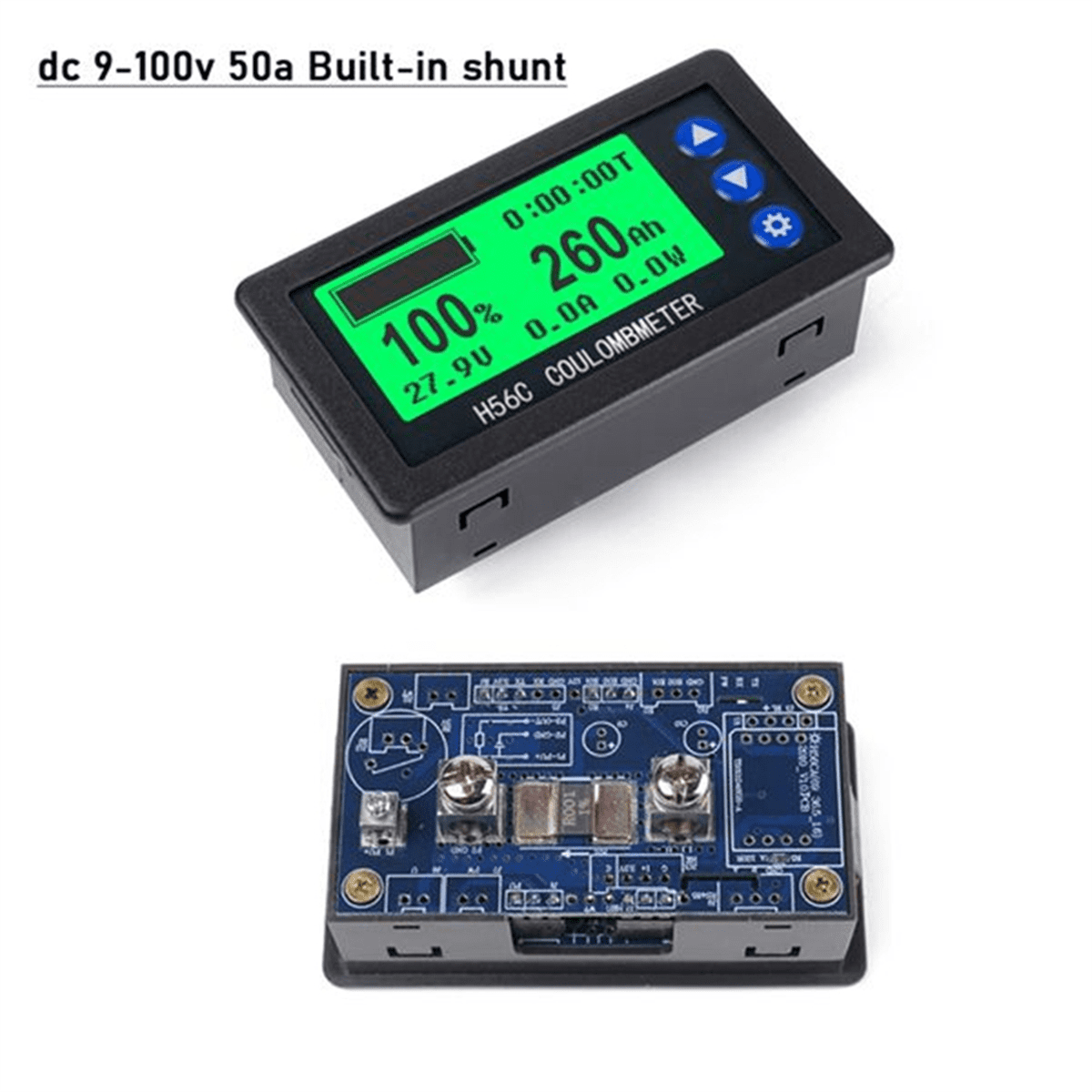 DC9-100V LCD Digital Hall Coulomb Meter Ammeter Voltmeter 50A Voltage Current Meter Battery Indicator Tester,1 * Hall Coulomb Meter,Black