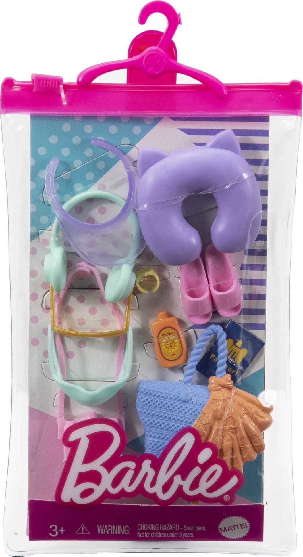 Barbie Travel Fashion Pack, 11 Accessories for Dolls Including Camera,  Passport & Neck Pillow 