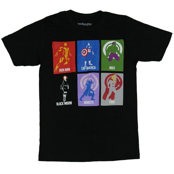 The Avengers Mens T-Shirt - Stylized Colored Boxes of the Big Six (X-Small)