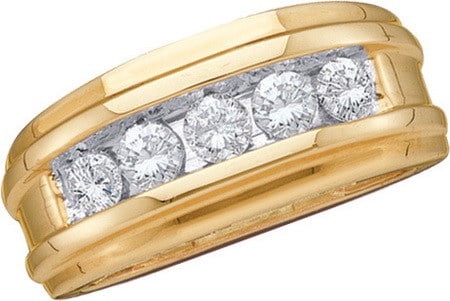 14K Yellow Gold 0.25CT Round Cut Diamond Channel Set 5 Stone Mens Band Ring by Jewelrypot
