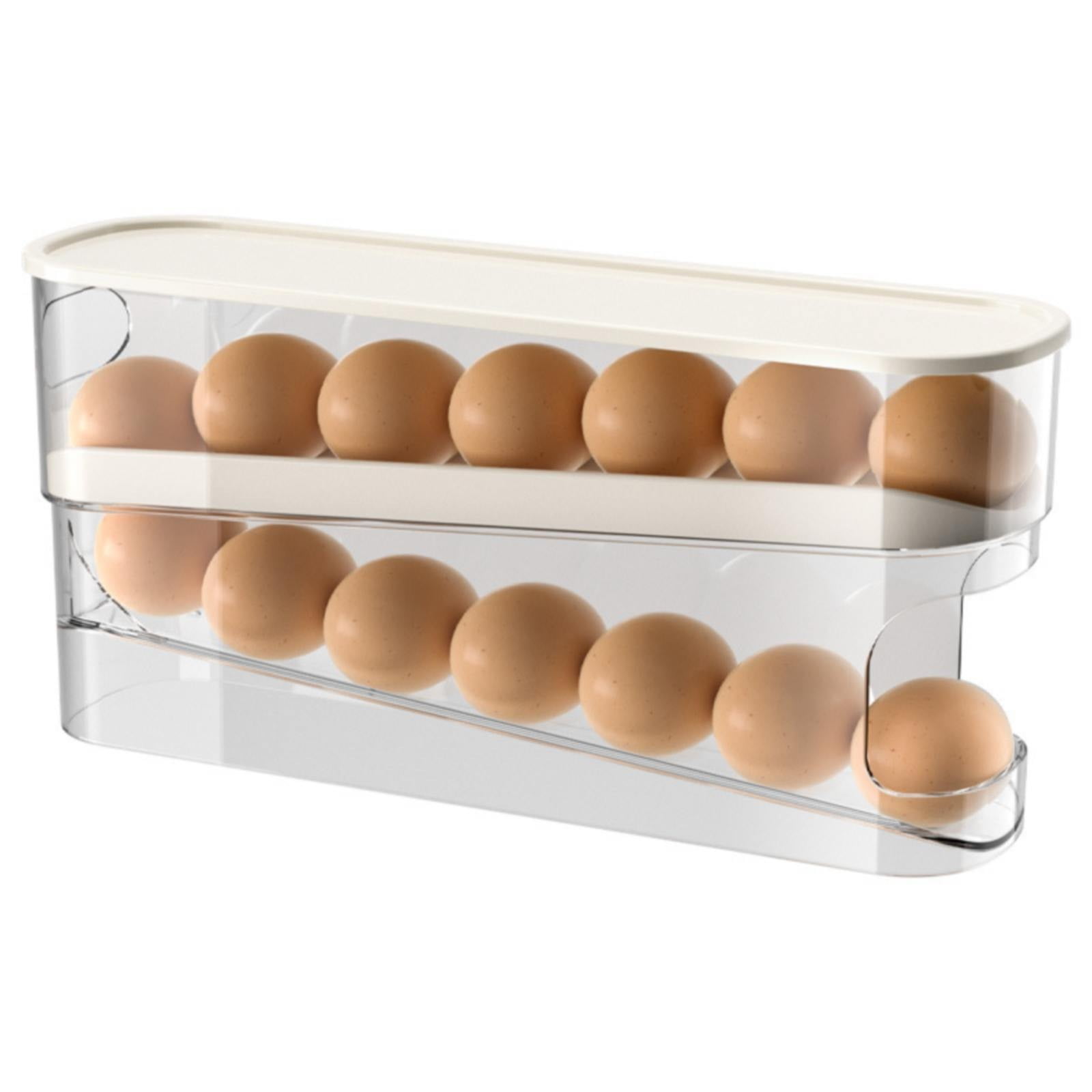 2X Slide Egg Box,Slide Egg Box 2Pc,Automatic Rolling Refrigerator Egg Storage Box Space Saving Egg Dispenser Suitable for Refrigerator Storage Box with Lid Refrigerator Egg Rack