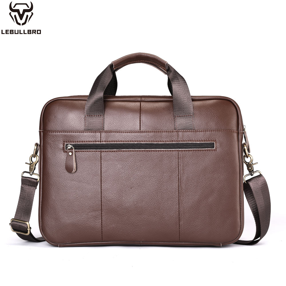 LEBULLBRO Mens Genuine Leather Briefcase Shoulder Messenger Bags Work Laptop Bag Coffee