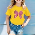 thumbnail image 2 of NINGMENG Hauts et T-Shirts pour Filles, Imprimé Lettre, Col Rond, Manches Courtes, Décontracté, Jaune, 10-11 Ans, 2 of 4