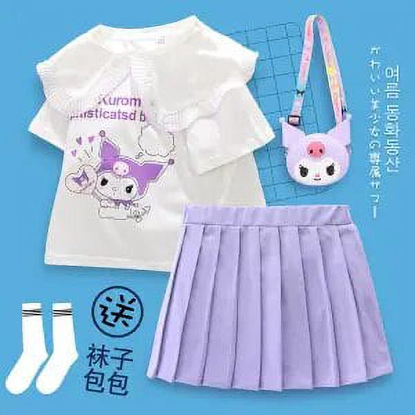 Kuromi-Falda plisada de manga corta Y2K Sanrios, traje bonito de Anime Kawaii para estudiantes, holgado, informal, suave, cómodo, femenino gym unisex