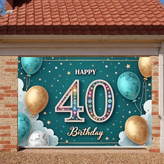 Sparkling Happy 40th Birthday Banner Gold and Teal Balloons 40th Celebration Display Ornate Number 40 Glittering Design 40th Party Background for 40th Birthday Party Adult Celebration Indoor