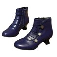 thumbnail image 6 of Rokment Women's Retro Dress Combat Boots with Side Zipper Christmas Dancing Party Vintage Leather Round Toe Mid Heel Dressy Ankle Booties Blue Size 7.5, 6 of 6