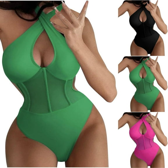 Ashirexll One Piece Swimsuit Womens Bathing Suit for Women Ladies' V-neck Sling Solid Color One Piece Swimsuit Summer Beach and Seaside Casual Bikini Suit