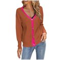 thumbnail image 1 of IROINID Women's Button Down V-Neck Pullover Sweater Solid Color Casual Mid-Length Long Sleeve Patchwork Sweater Button Top, 1 of 5