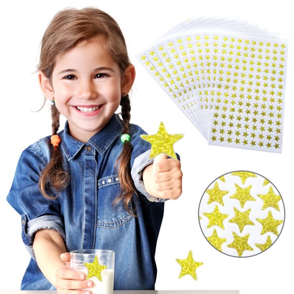 Musbetu Holographic Star Stickers Self-Adhesive Mini Glitter Gold Star Stickers for Kids Reward Behavior Chart School Classroom Student Teacher Supplies