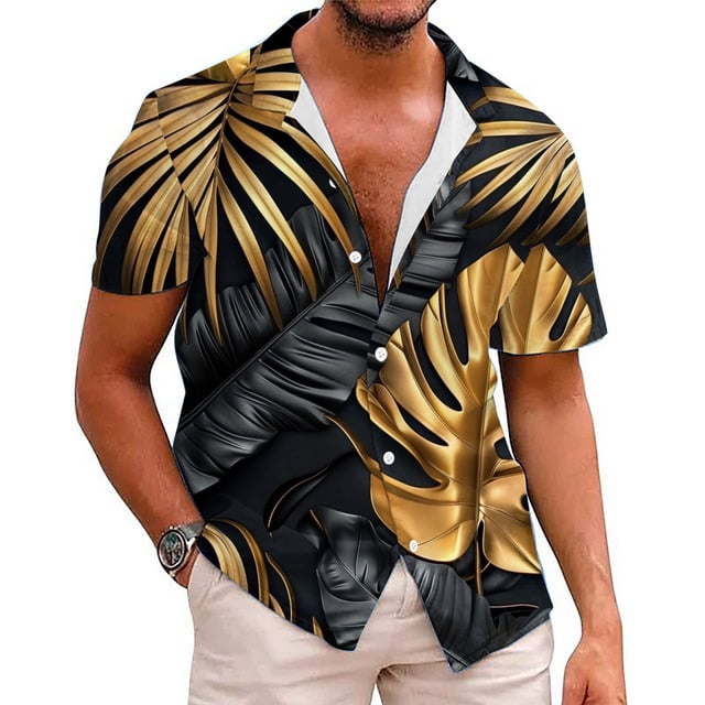 Birdeem Chemise Décontractée à Manches Courtes pour Hommes avec Boutons Imprimés et Col Rabattu