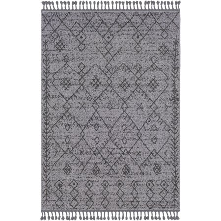 5' x 7.25' Ethnic Pattern Gray and Black Rectangular Area Rug