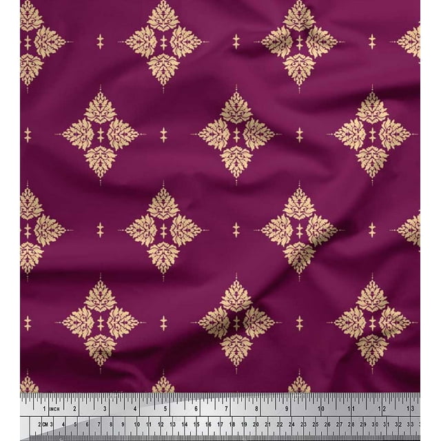 Soimoi Satin Silk Fabric Floral Block Print Fabric by Yard 42 Inch Wide