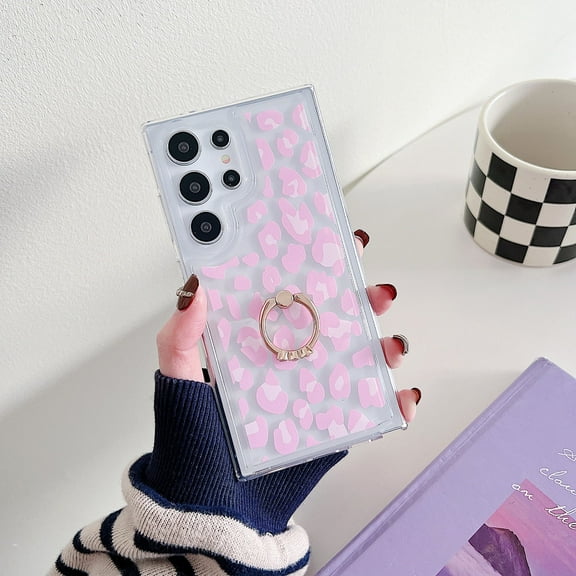 Stylish Phone Case for Samsung Galaxy A36 5G, Glitter Ring Holder Kickstand Shockproof Bumper Anti-Scratch Rugged Hybrid Slim Fit Cover for Samsung Galaxy A36 5G, Pink Cow stripe