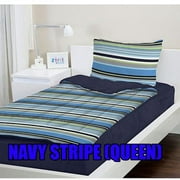As Seen on TV ZIPIT Bedding Set, Navy Stripes (Queen)