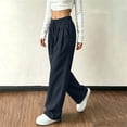thumbnail image 6 of Womens Casual Wide Leg Pants, Elastic Waist Drawstring Solid Color Loose Trousers with Pockets, Lounge Pants for Work Home Daily Travel Wear | VerBelle,Navy XL, 6 of 8
