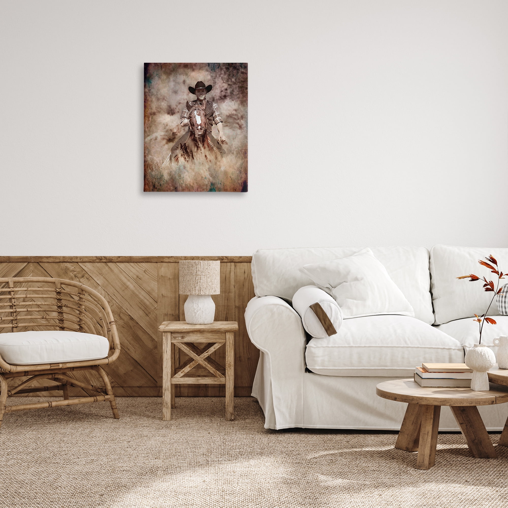 Stupell Industries Galloping Cowboy Portrait Animals & Insects Painting Gallery Wrapped Canvas Art Print Wall Art, 24 x 30