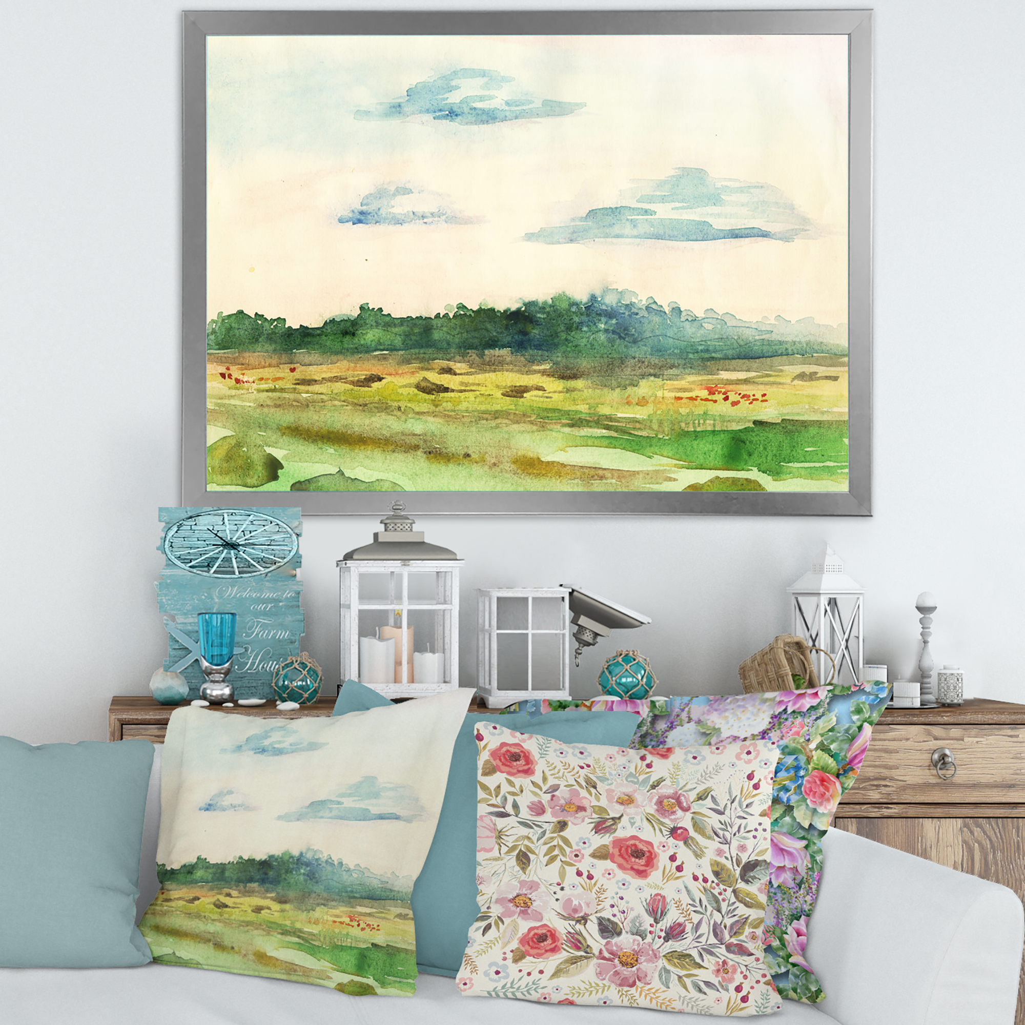 Designart 'Summer Landscape Of Green Blossoming ' Traditional Framed Art Print