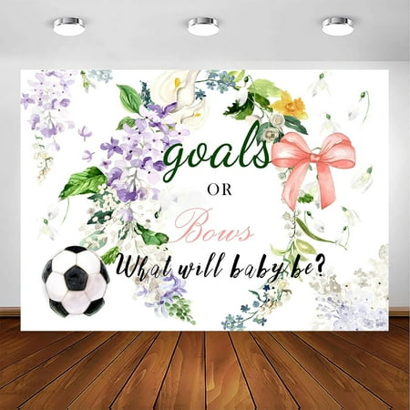 Soccer Gender Reveal Goals or Bows Baby Shower Backdrop Boy or Girl He or She Floral Soccer Reveal Photography Background Party Decorations Supplies Banner Photo Booth Props