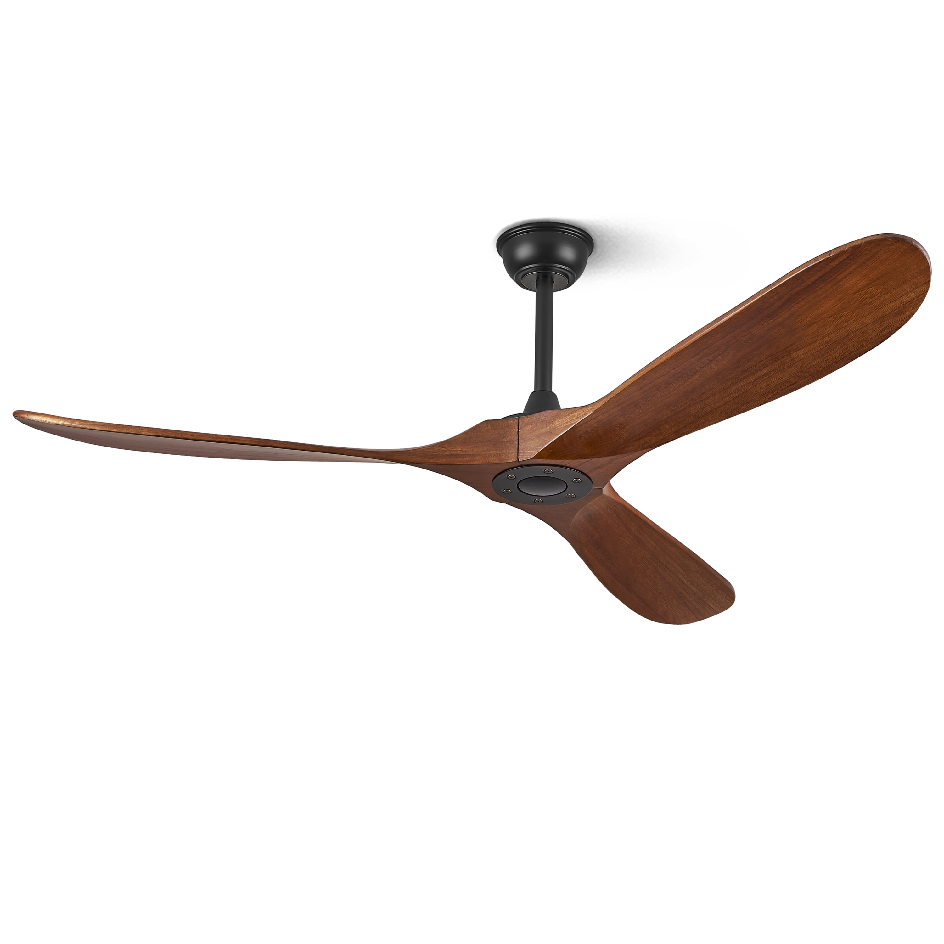 62'' Modern 3-Blade Ceiling Fan (No Light) – Solid Walnut Wood Propeller Ceiling Fans, Quiet DC Motor & Standard Remote Control | Indoor/Outdoor Use for Patio, Coastal & Farmhouse Spaces