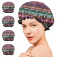 thumbnail image 7 of Shower Caps,Purple Boho Tribal Stripes and Hearts Pattern Waterproof Shower Cap for Women 4 Pieces,Double Reusable Hair Cover for Shower PEVA Elastic Stretch Hem, 7 of 7