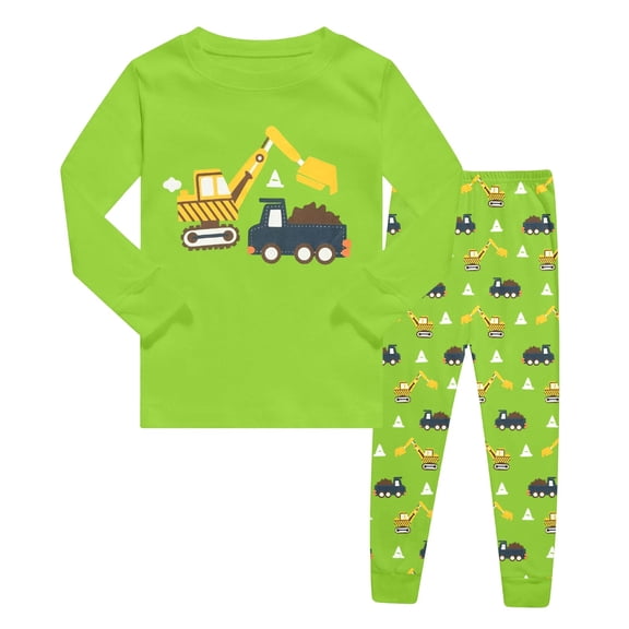 BOOMNY Toddler Boys 2 Peice Pajamas Sets Cartoon Excavator Graphic Long Sleeve Sleepwear Tops Pants Pjs Set for Kids Cozy Loungewear Homewear
