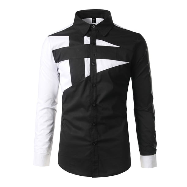 Camisa y blusa de manga larga con cuello vuelto para hombre, estilo casual, a la moda, con botones ajustados, bloques de color y costuras en contraste, camisa de manga larga con botones para hombre
