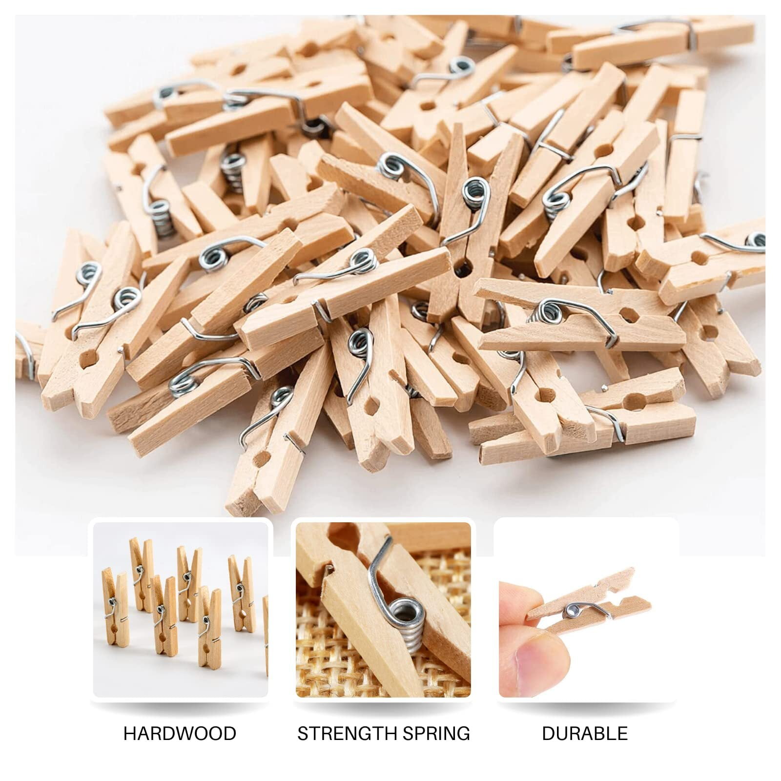 clberni Mini Clothes Pins for Photo, Small Clothespins 200 Pcs 1 inch Natural Wooden Mini Clothes Pins with Jute Twine, Mini Photo Clip, Adult Unisex, Size