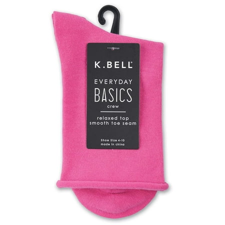 - K. Bell Relaxed Top Crew Socks, Pink, Sock Size 9-11/Shoe Size 4-10, 1 Pair