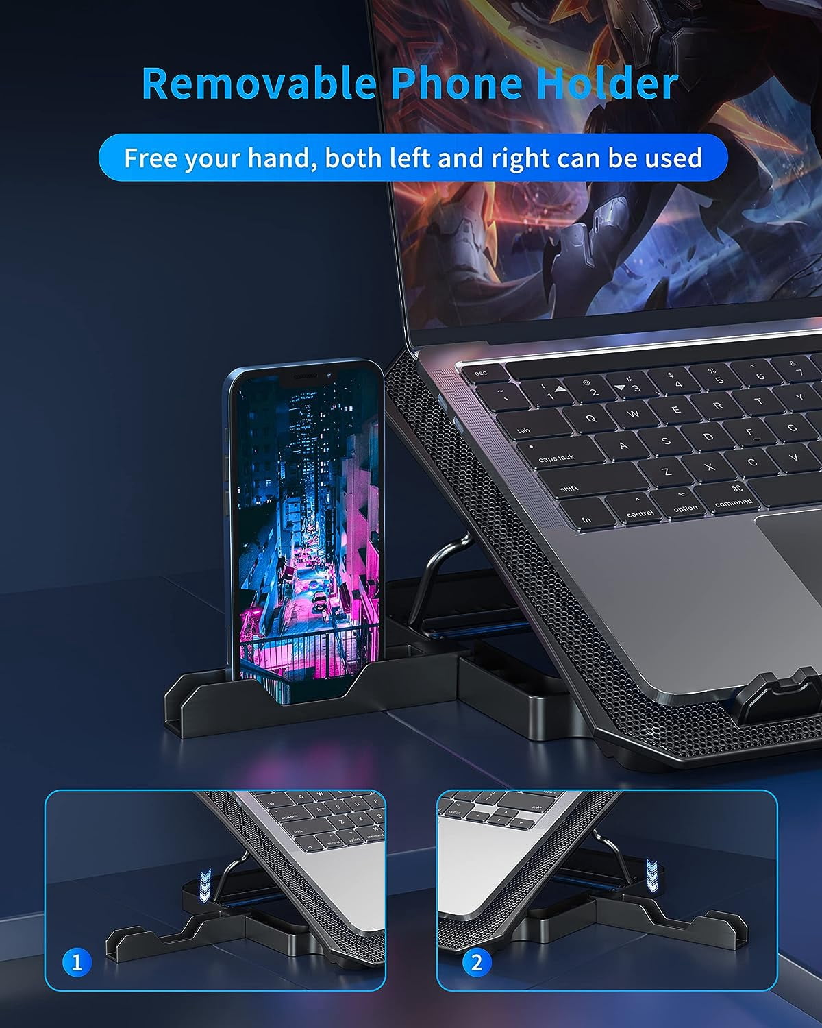 Portable Laptop Cooling Pad with 6 Fans and 2 Pack 2ft USB A Cables Set