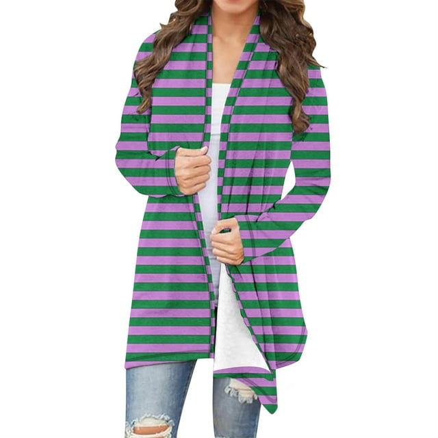 Npasoilc Manteaux pour Femmes Cardigan Veste Décontractée à Manches Longues à Rayures et à Fleurs pour Dames