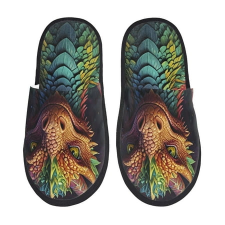 Balery Whimsical Dragon Color Cool Slient Indoor Furry Fleece Comfort House Shoes Soft Non-Slip Home Shoes Cotton slippers House Slippers-- Large