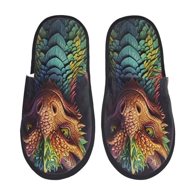 Fotbe Whimsical Dragon Color Cool Pantuflas Peludas para Mujer con Estampado, Zapatillas de Peluche, Zapatos de Invierno para Casa, Uso Interior y Exterior-Large