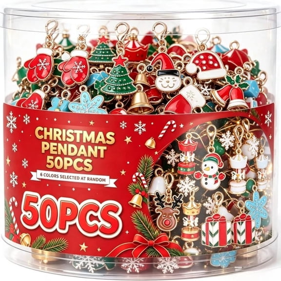 50 Pack Mixed Christmas Charms, Clip-on Pendant Keychains for DIY Jewelry Making Bracelets Necklaces, Multicolor