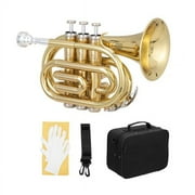 Fithood Glarry Brass Bb Pocket Trumpet Mini Trumpet with 7C Mouthpiece Golden