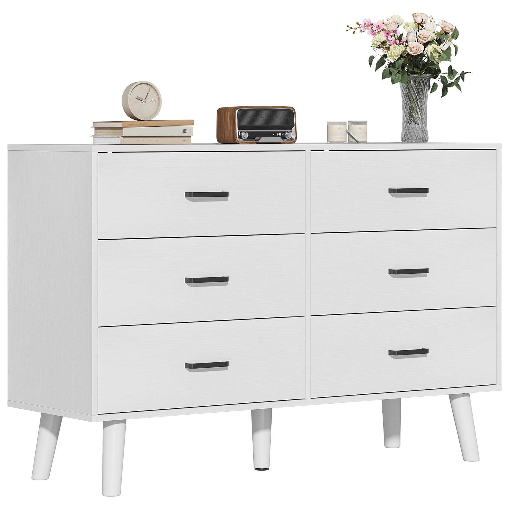 Meteorleg 6 Drawer Dresser for Bedroom, Wood Dresser with Wide Drawers and Metal Handles,Modern Dresser Chest for Bedroom,Living Room,Entryway