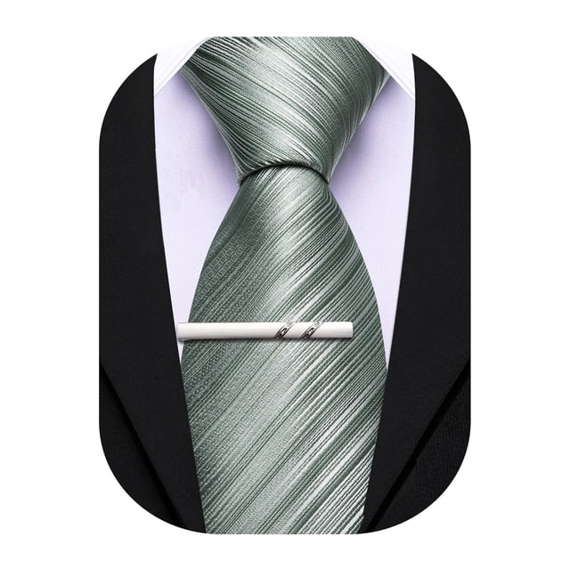 Corbata Barry.Wang de seda verde salvia, 152 x 8,5 cm, con clip