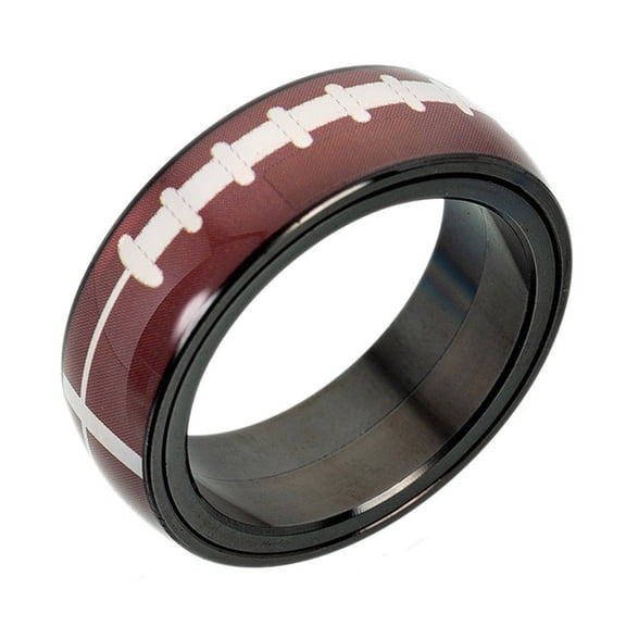 HIJONES Men's Stainless Steel Fashion Sport Football Pattern Anxiety Ring Spinner Cool Jewelry Black Size 13