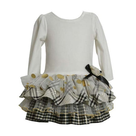 Girls Party Dresses: Ivory Plaid Tiered Dress 2T