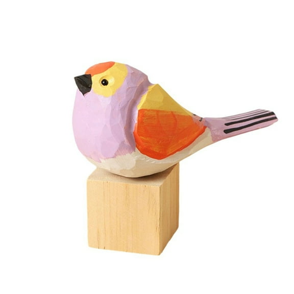 WINDLAND Small Handmade Wood Bird Sculpture Natural Grains Finish Gift Desktop Accent