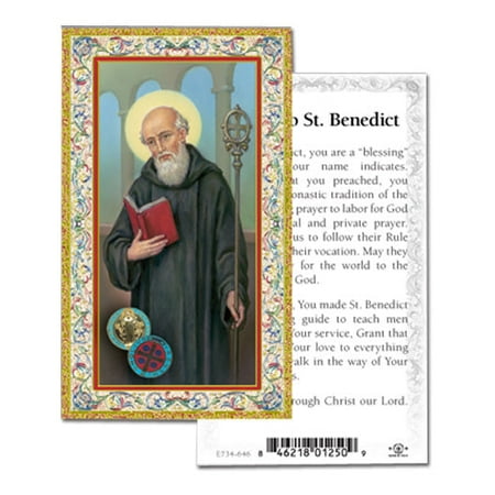

Saint Benedict Gold-Stamped Catholic Prayer Holy Card with Prayer on Back Pack of 100